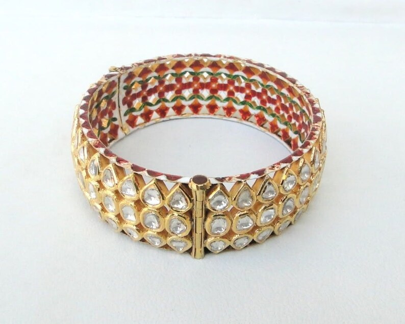 Vintage Antique 20k Gold Diamond Polki Kundan Bracelet Bangle Rajasthan India image 1