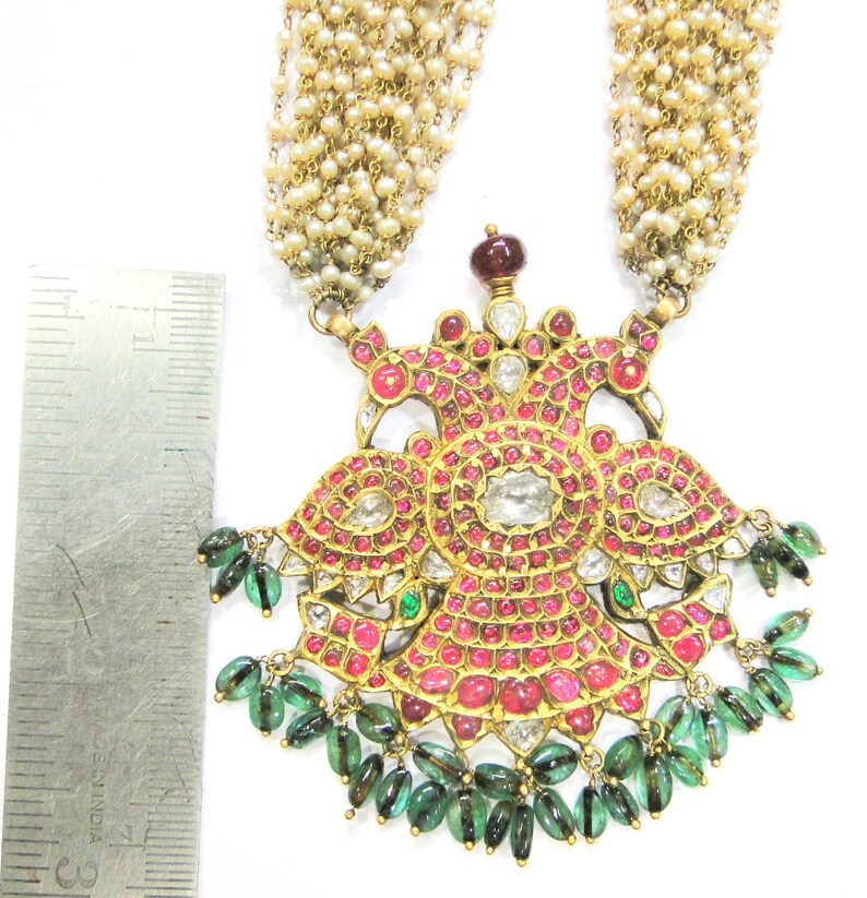 Vintage Antique Solid 22K Gold Jewelry Diamond Polki Ruby Pearl