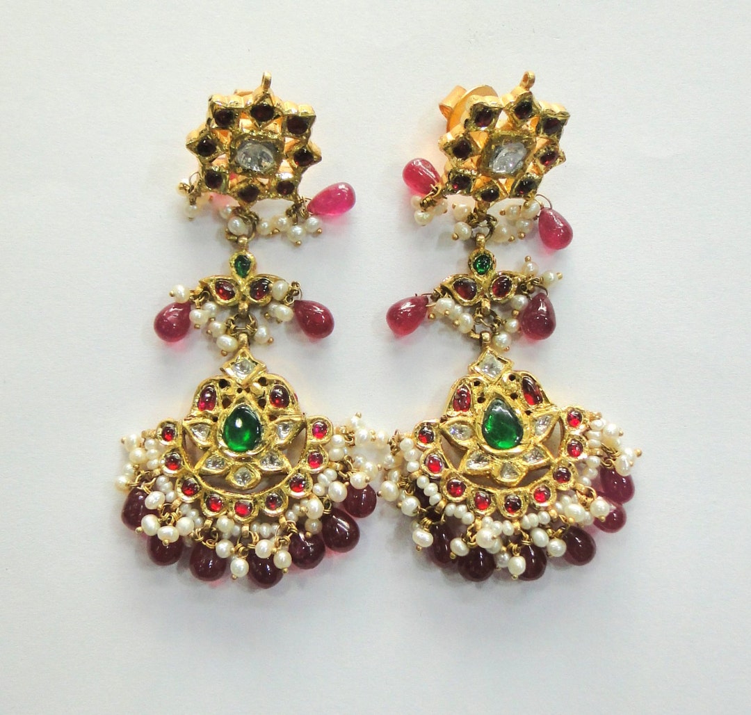Vintage Antique Solid 22k Gold Jewelry Diamond Polki Ruby - Etsy