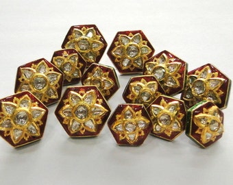 Vintage antique 20k Gold Diamond polki kundan enamel work Button set Rajasthan