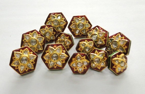 Vintage antique 20k Gold Diamond polki kundan enam