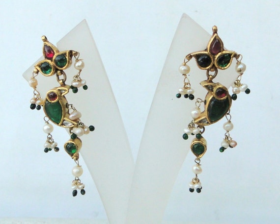 Vintage Antique 20k Gold Gemstone Earring Pair Da… - image 1