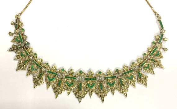 Vintage Emerald Diamond Gold Chain Necklace Nadine Krakov Collection