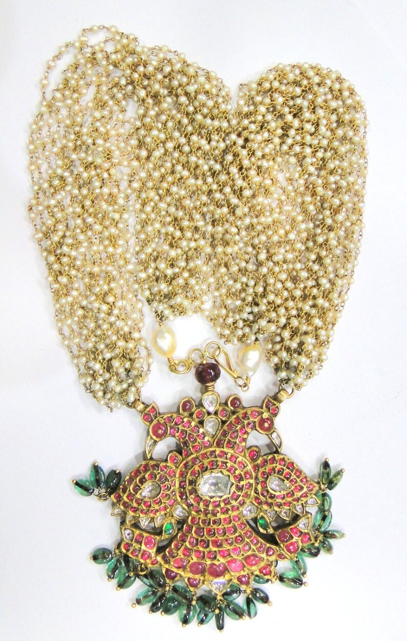 Vintage Antique Solid 22K Gold Jewelry Diamond Polki Ruby Pearl