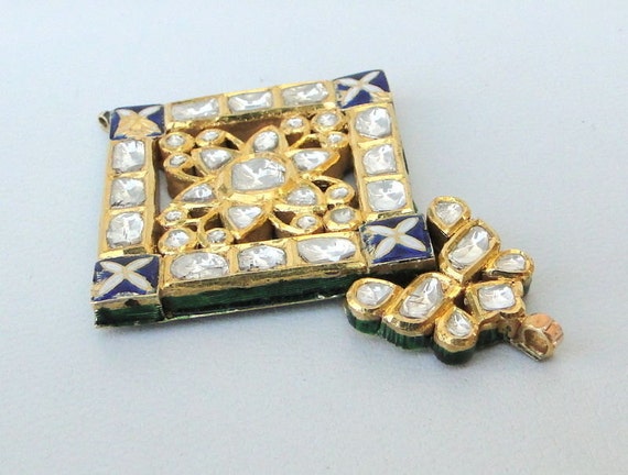 Vintage Antique 20k Gold Diamond Polki Kundan Ena… - image 5