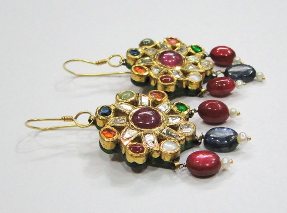 Vintage antique solid 20K Gold jewelry navaratan … - image 3