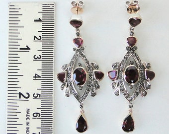 Victorian Diamond & Rhodolite 14 Ct Gold Silver Earring