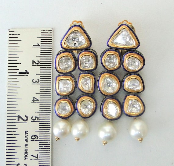 Vintage Antique 20k Gold Diamond Polki Kundan Ear… - image 1