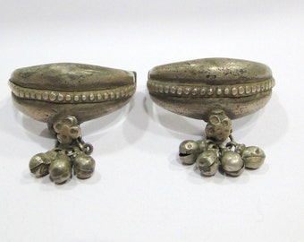 Vintage Antique Ethnic Tribal Old Silver Big Toe Ring Pair India