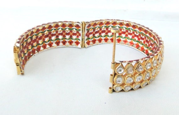 Vintage Antique 20k Gold Diamond Polki Kundan Bra… - image 4