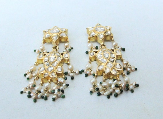 Vintage Antique 20k Gold Diamond Polki Earring Pa… - image 3