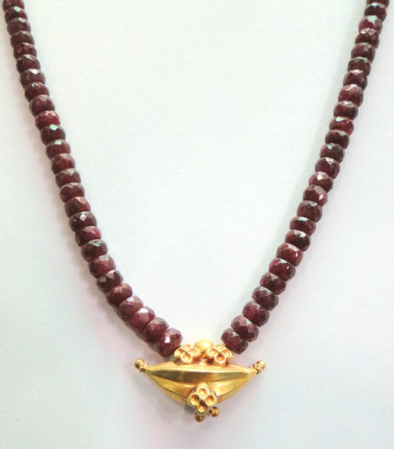 Vintage Antique 18k 20k Gold Jewelry Natural Ruby Beads Necklace