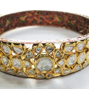 Vintage antique 20k Gold Jewelry Diamond polki Enamel Work Bangle image 1