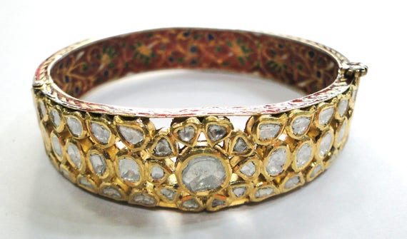 Vintage antique 20k Gold Jewelry Diamond polki En… - image 1