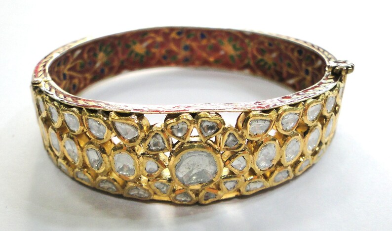 Vintage antique 20k Gold Jewelry Diamond polki Enamel Work Bangle image 1