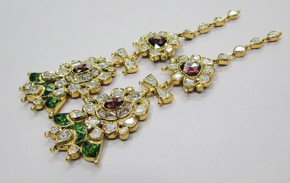 Vintage Antique 20k Gold Diamond Polki Kundan Ena… - image 4