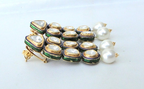 Vintage Antique 20k Gold Diamond Polki Kundan Ear… - image 3