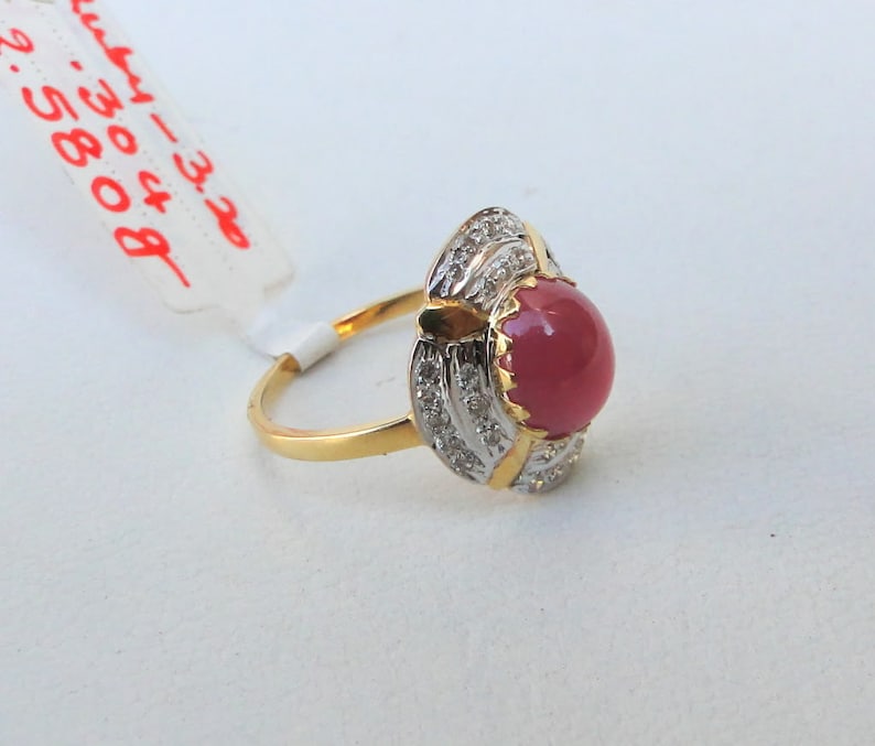 14k Solid Gold Natural Ruby & Diamond Gemstone Ring India - Etsy