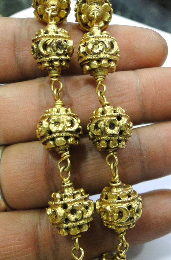 Vintage antique solid 20K Gold Beads Necklace Ori… - image 4