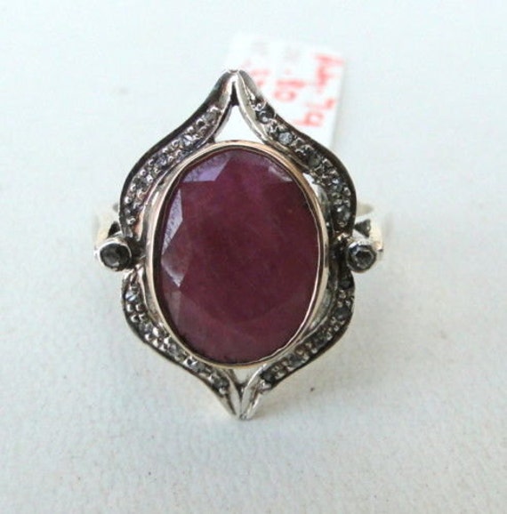 Victorian Diamond Natural Ruby Gold Silver Ring I… - image 1