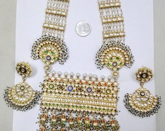 Vintage Antique Solid 20K Gold Gemstone Pendant Necklace Earring Rajasthan India