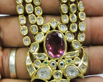 Vintage antique solid 20K Gold jewelry Diamond polki Rhodolite necklace pendant