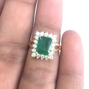 Vintage antique solid 14k Gold jewelry Natural Emerald & Diamond Gemstones Ring