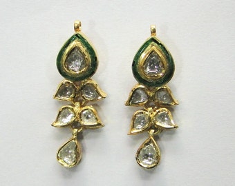 Vintage antique Solid 18K Gold jewelry Diamond Polki Earring pair India