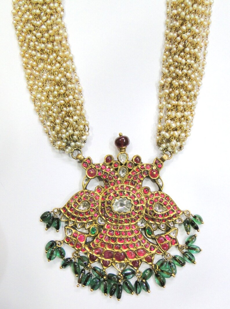 Vintage Antique Solid 22K Gold Jewelry Diamond Polki Ruby Pearl