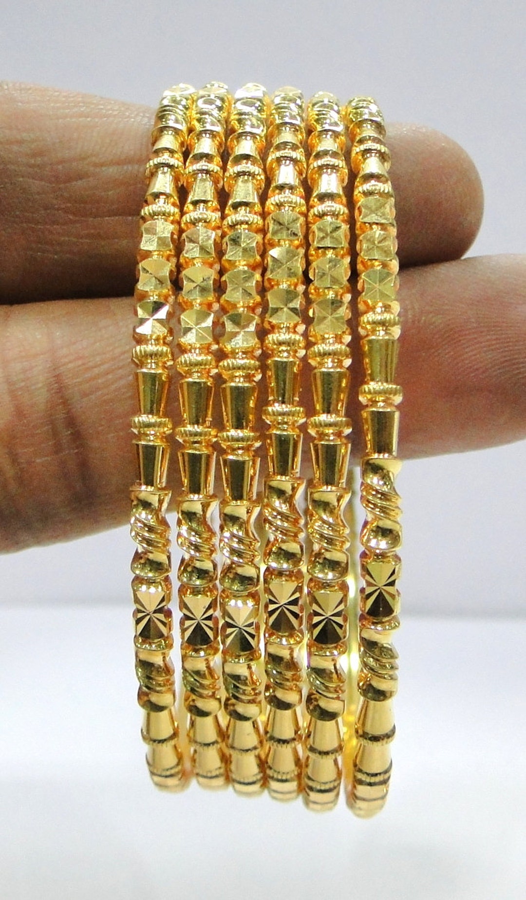 Handamde Fabulous Solid 22K Gold Handamde Bracelet Bangle Set of Six Pieces ...