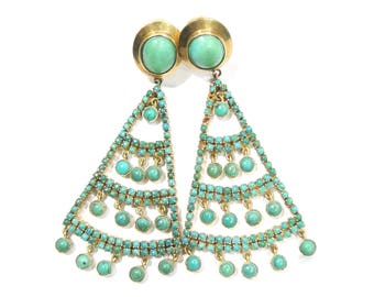 Vintage antique Solid 18K Gold jewelry Turquoise Gemstones earring pair india