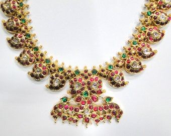 Vintage sólido 22 K oro joyería diamante rubí Esmeralda piedras preciosas collar india