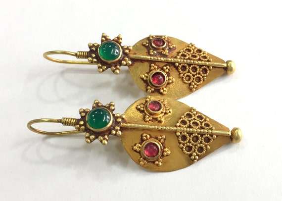 Vintage antique Handmade solid 18K Gold jewelry e… - image 2