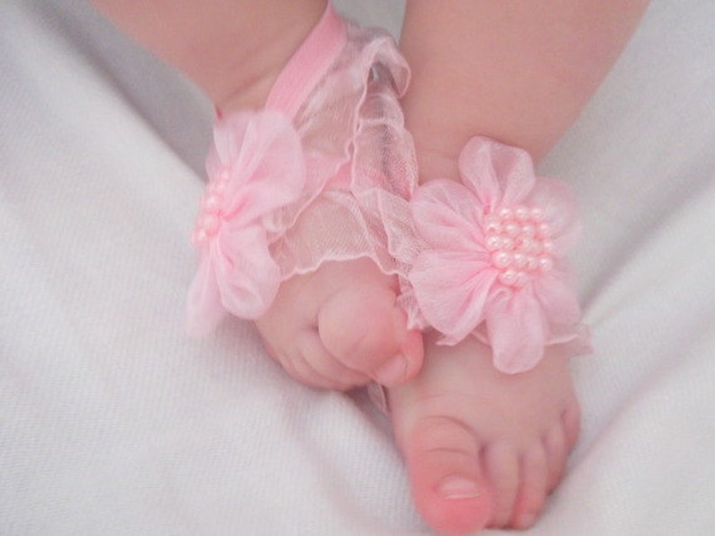Pink Flower Baby Barefoot Sandals Baby Sandals Barefoot Etsy