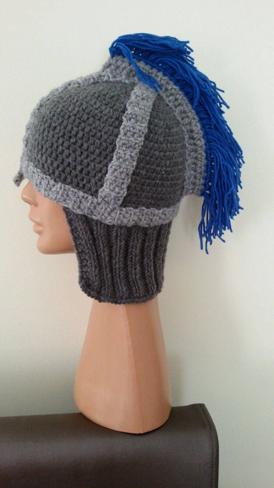 Crochet Knight Hat with royal blue tasselKnight Helmet Beanie Etsy