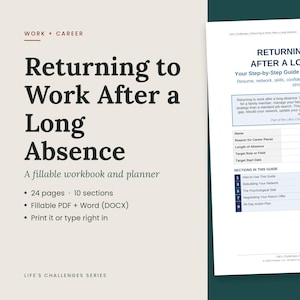 Return to Work Planner | Returning to Work After a Long Absence Guide for Returning Workers | Checklist & Planner, Fillable Word + PDF