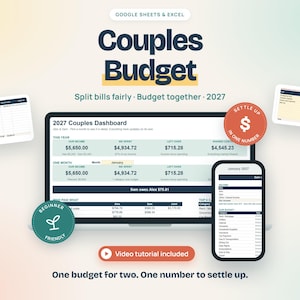 Couples Budget Spreadsheet 2027, Joint Budget Planner, Shared Expenses and Split Bills Tracker, Family Budget, Google Sheets & Excel