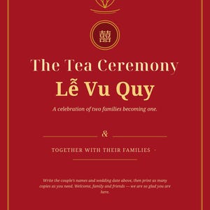 Kit completo para bodas vietnamitas (paquete bilingüe) / Ceremonia del té / Programa / Carteles / Invitaciones / Guion para el maestro de ceremonias / Paquete económico imprimible