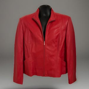 Chaqueta de cuero rojo suave estilo vintage Pendleton de los años 90 con cremallera, minimalista, talla L