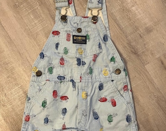Peto vintage de los años 80 Oshkosh B’Gosh 4T para niños pequeños, figura de palitos con huella dactilar, colorido