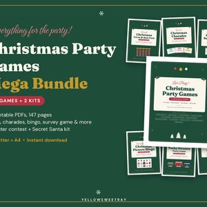 Christmas Games Mega Bundle Printable, 19 Party Games & 2 Kits for Office and Family, Trivia, Charades, Picture Bingo, Secret Santa