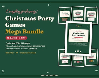 Christmas Games Mega Bundle Printable, 19 Party Games & 2 Kits for Office and Family, Trivia, Charades, Picture Bingo, Secret Santa