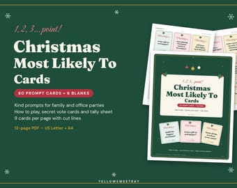 Christmas Most Likely To Game Cards, 60 Printable Party Prompts for Family & Office, Holiday Icebreaker, Christmas Eve Activity PDF