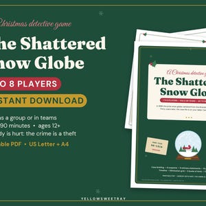 Christmas Detective Game Printable, The Shattered Snow Globe Mystery for 1-8 Players, Solo, Date Night or Teams, Unsolved Theft & Logic Game