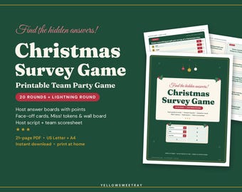 Christmas Survey Game Printable, Holiday Hidden Answers Team Challenge, Office Party & Family Game Night, 20 Rounds PDF