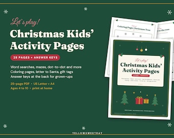 Christmas Activity Pages for Kids Printable, Word Search, Mazes, Dot to Dot & Coloring Pages, Spot the Difference, Kids Table Activity Book
