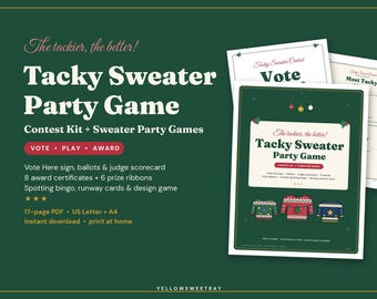 Ugly Sweater Contest Kit, Tacky Sweater Party Game Printable, Voting Ballots & Award Certificates for Office and Family Christmas