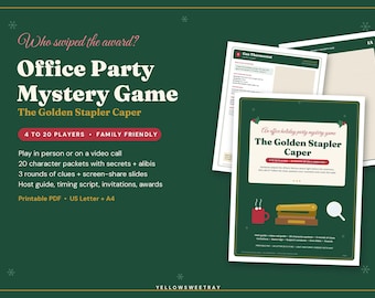 Office Party Murder Mystery Game for 4 to 20 Players, Virtual or In Person Work Christmas Party Whodunit, Team Building Activity, Printable