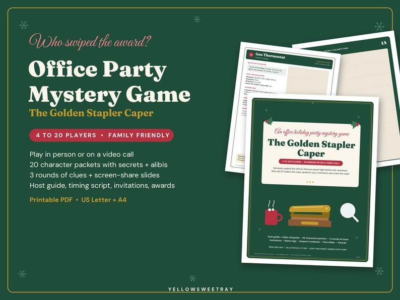 Jeu d'enquête policière pour 4 à 20 joueurs, idéal pour une soirée de Noël d'entreprise virtuelle ou en présentiel. Activité de team building, à imprimer. image 1