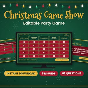Christmas PowerPoint Game Show, Jingle Showdown, Editable Holiday Trivia for 2-4 Teams, Google Slides Version, Office Party & Family Night image 1